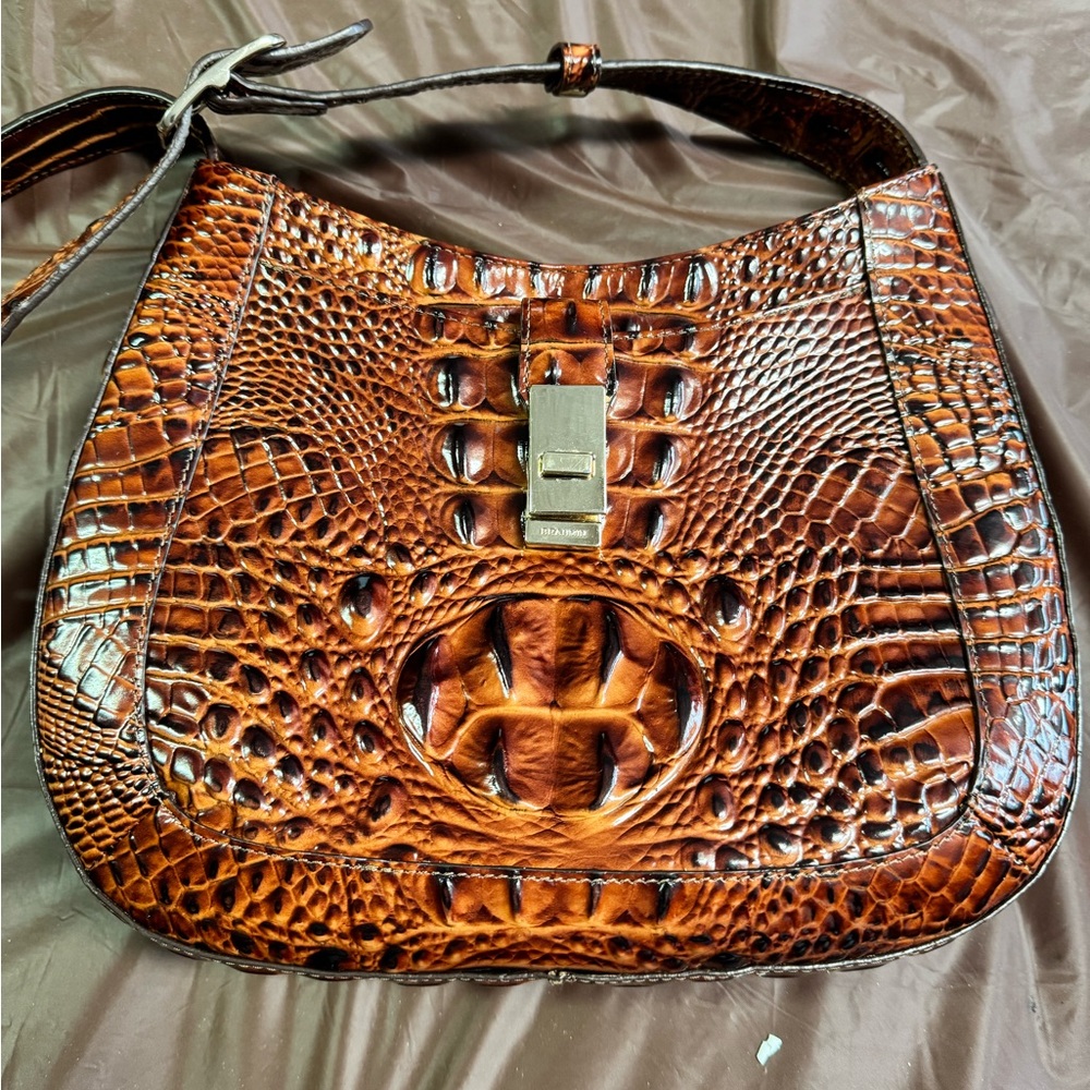 Brahmin Brown Crossbody Bag with Crocodile Embossed Leather